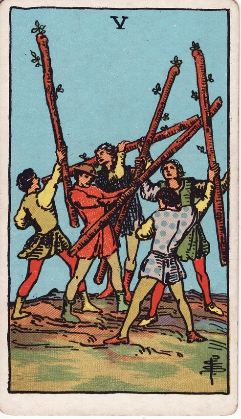 Five of Wands, Rider-Waite-Smith tarot card