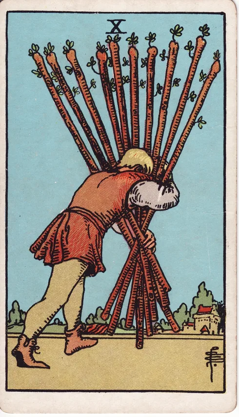 Ten of Wands, Rider-Waite-Smith tarot card