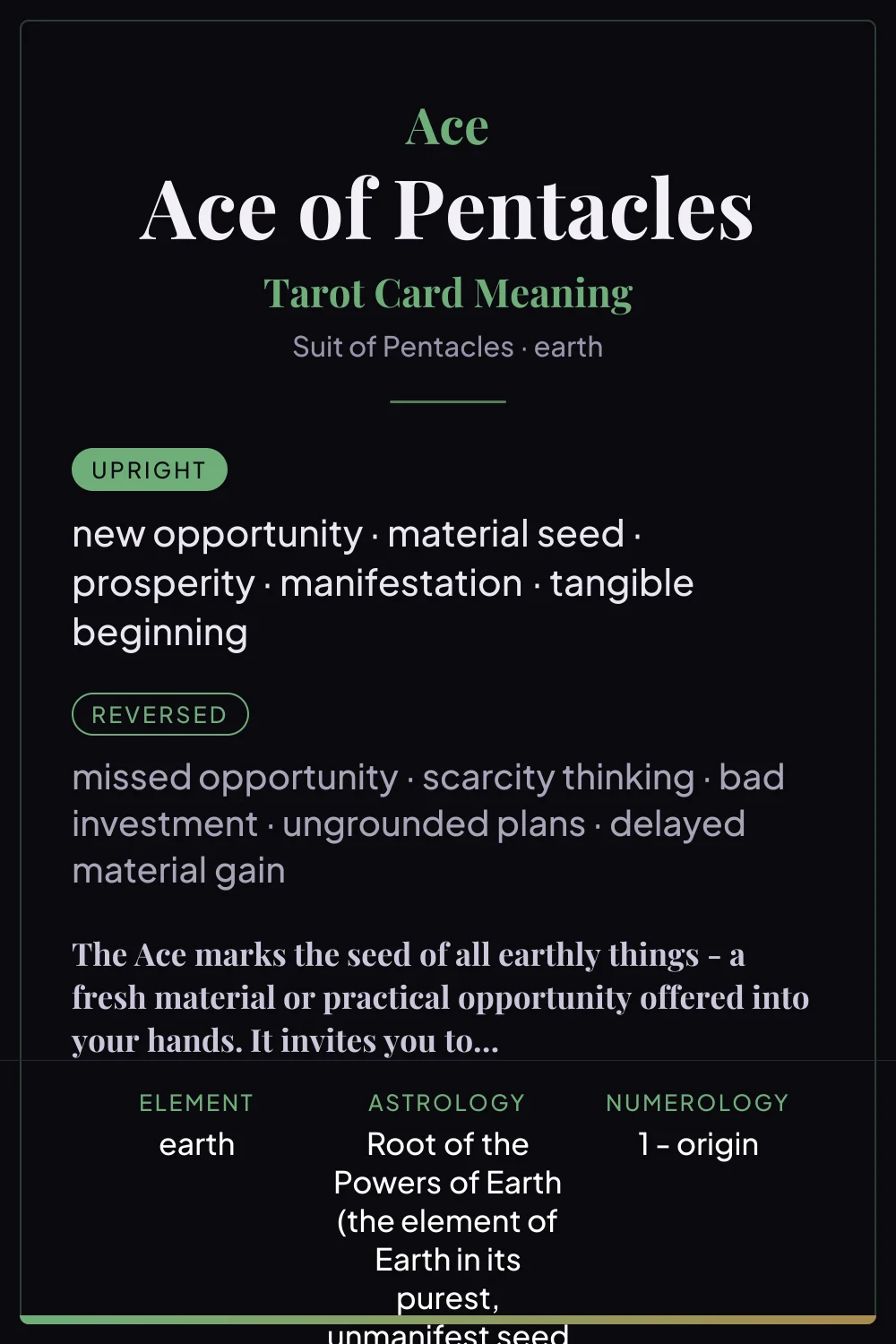 Ace of Pentacles - tarot card meaning