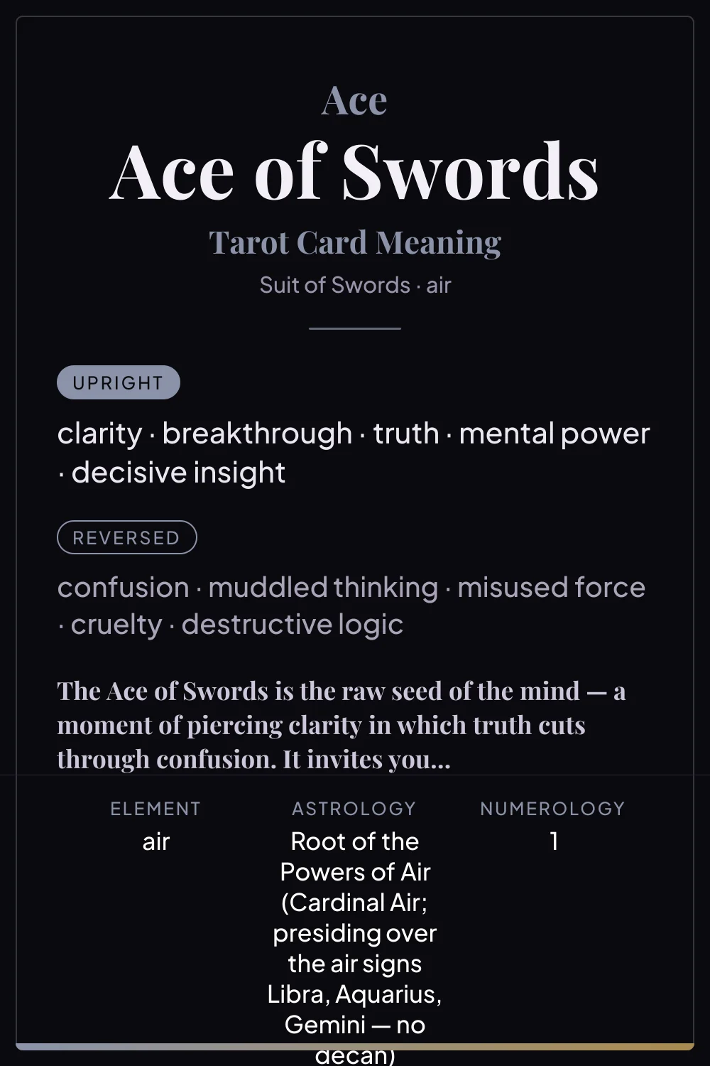 Ace of Swords - tarot card meaning