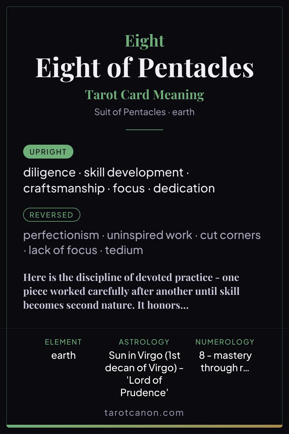 Eight of Pentacles - tarot card meaning