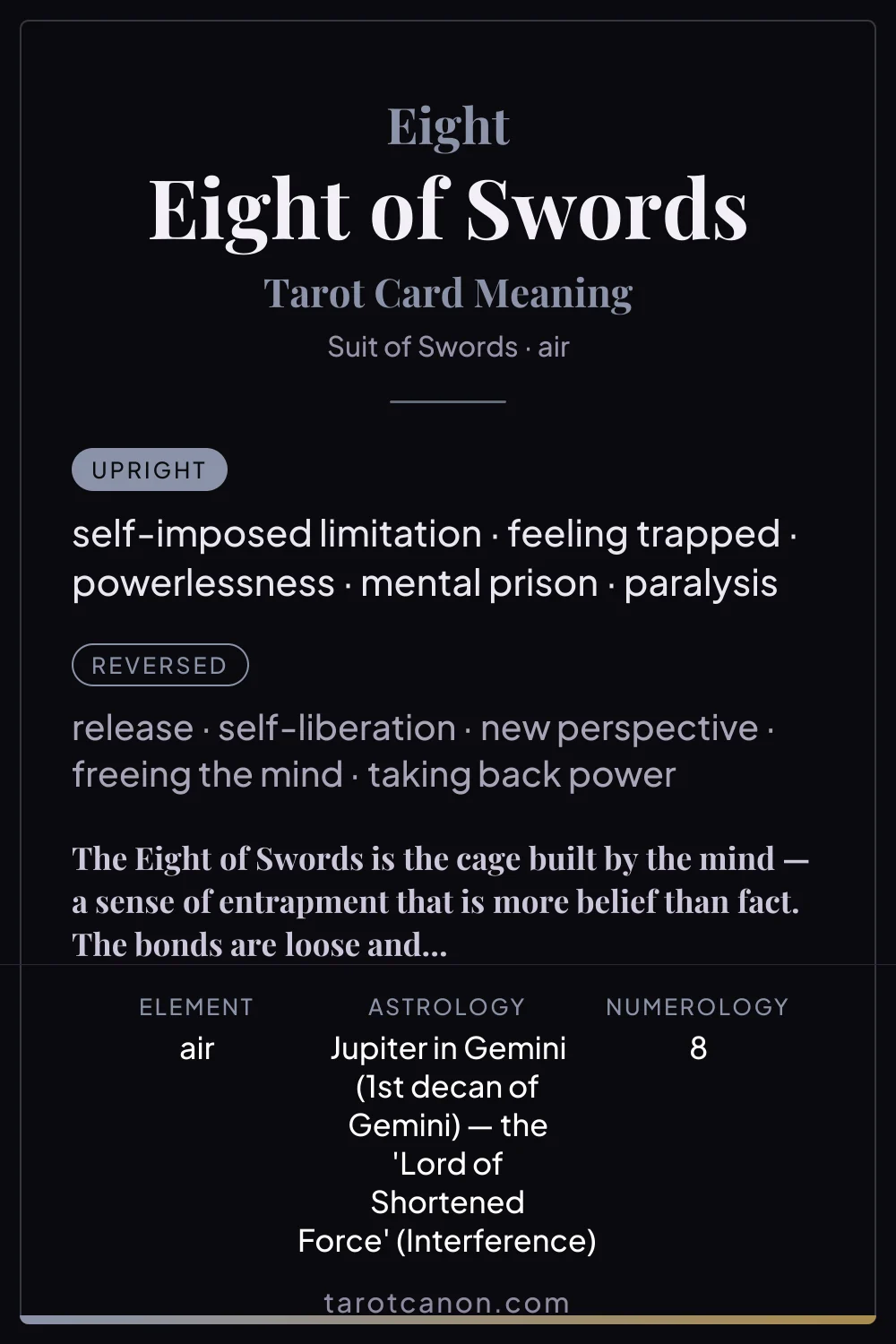 Eight of Swords - tarot card meaning