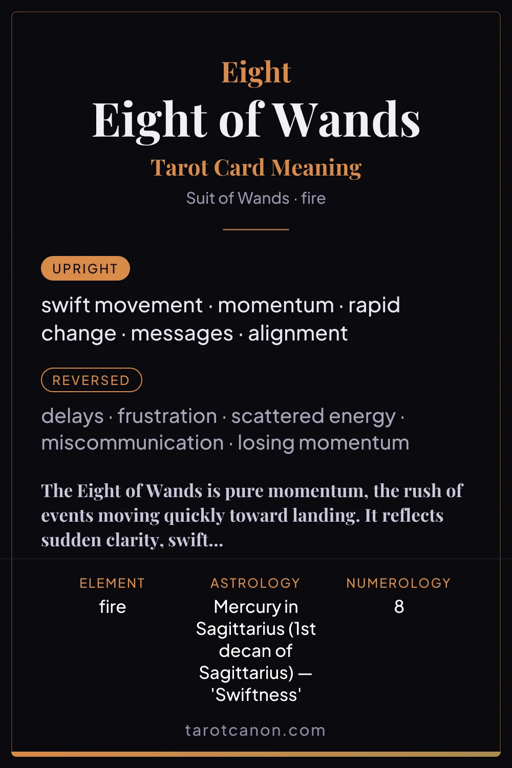 Eight of Wands - tarot card meaning
