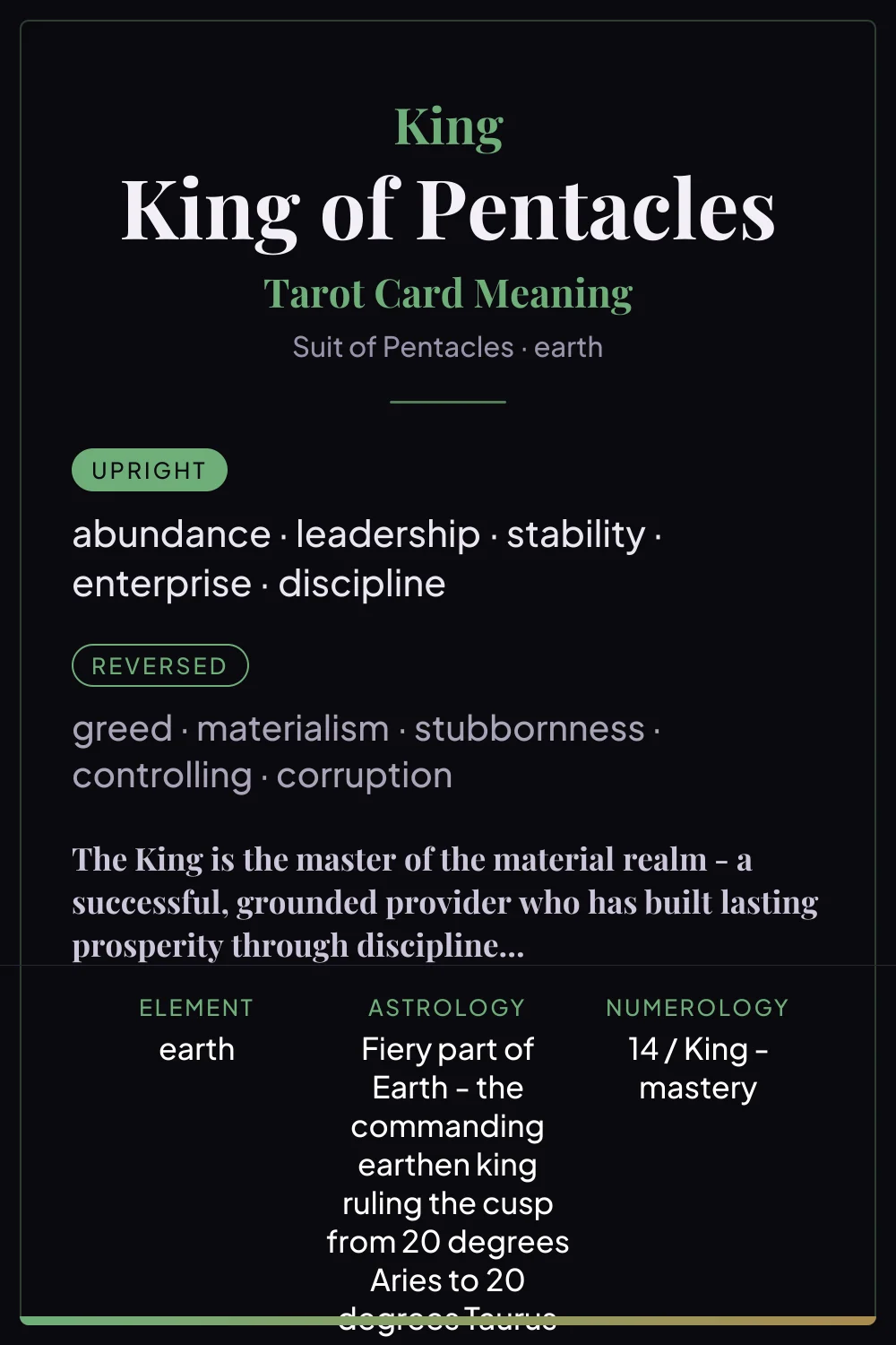 King of Pentacles - tarot card meaning