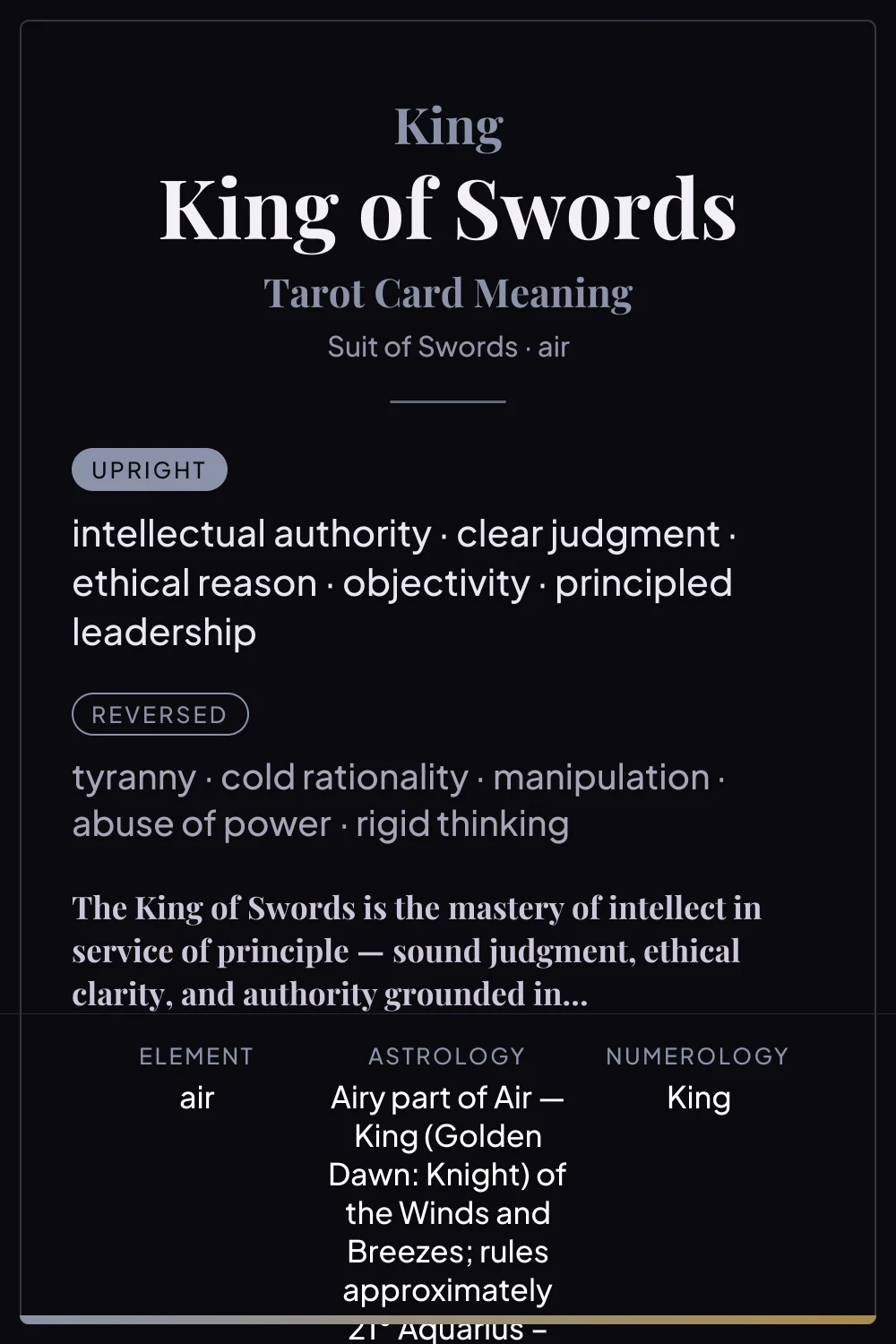 King of Swords - tarot card meaning