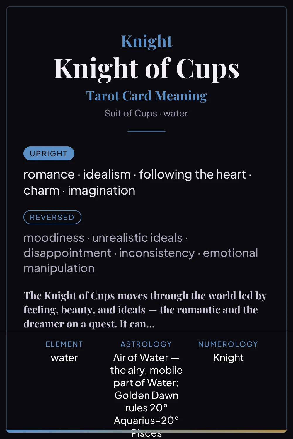 Knight of Cups - tarot card meaning