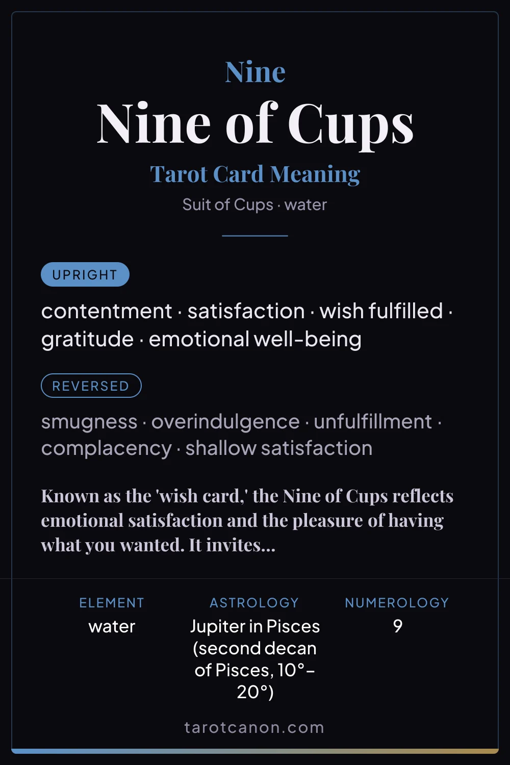 Nine of Cups - tarot card meaning