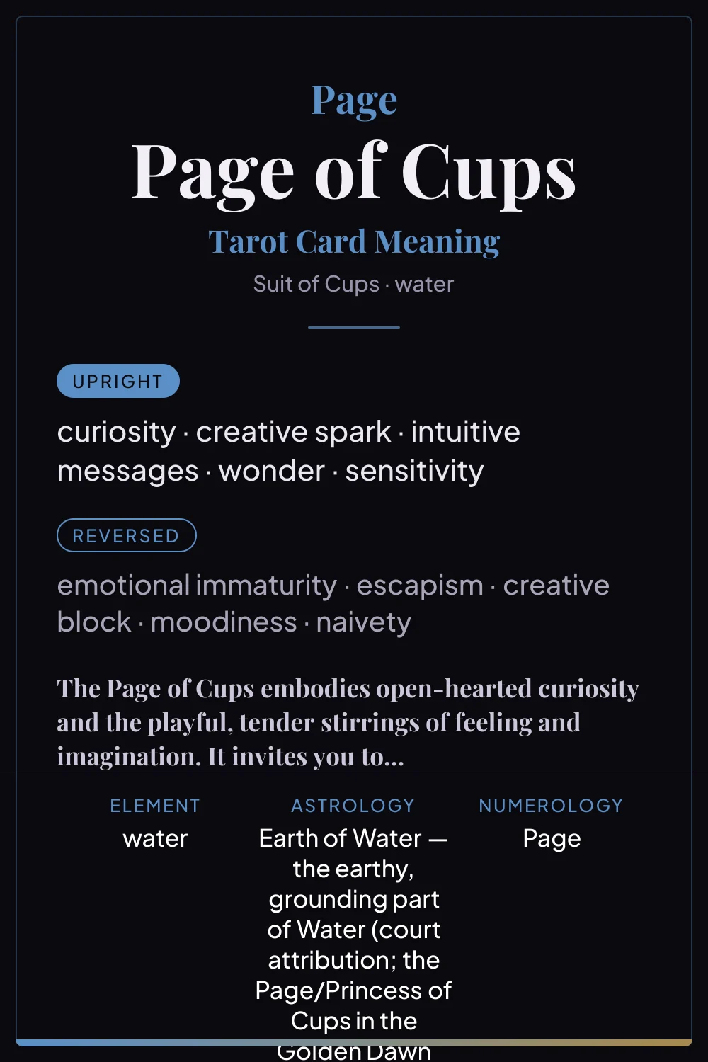 Page of Cups - tarot card meaning