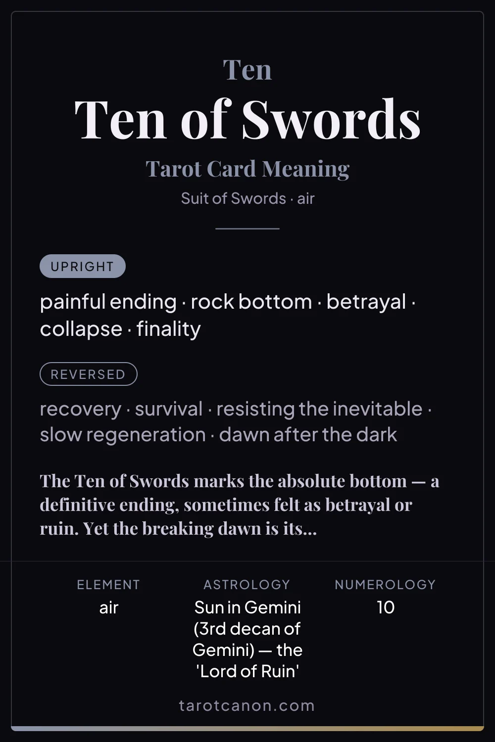 Ten of Swords - tarot card meaning