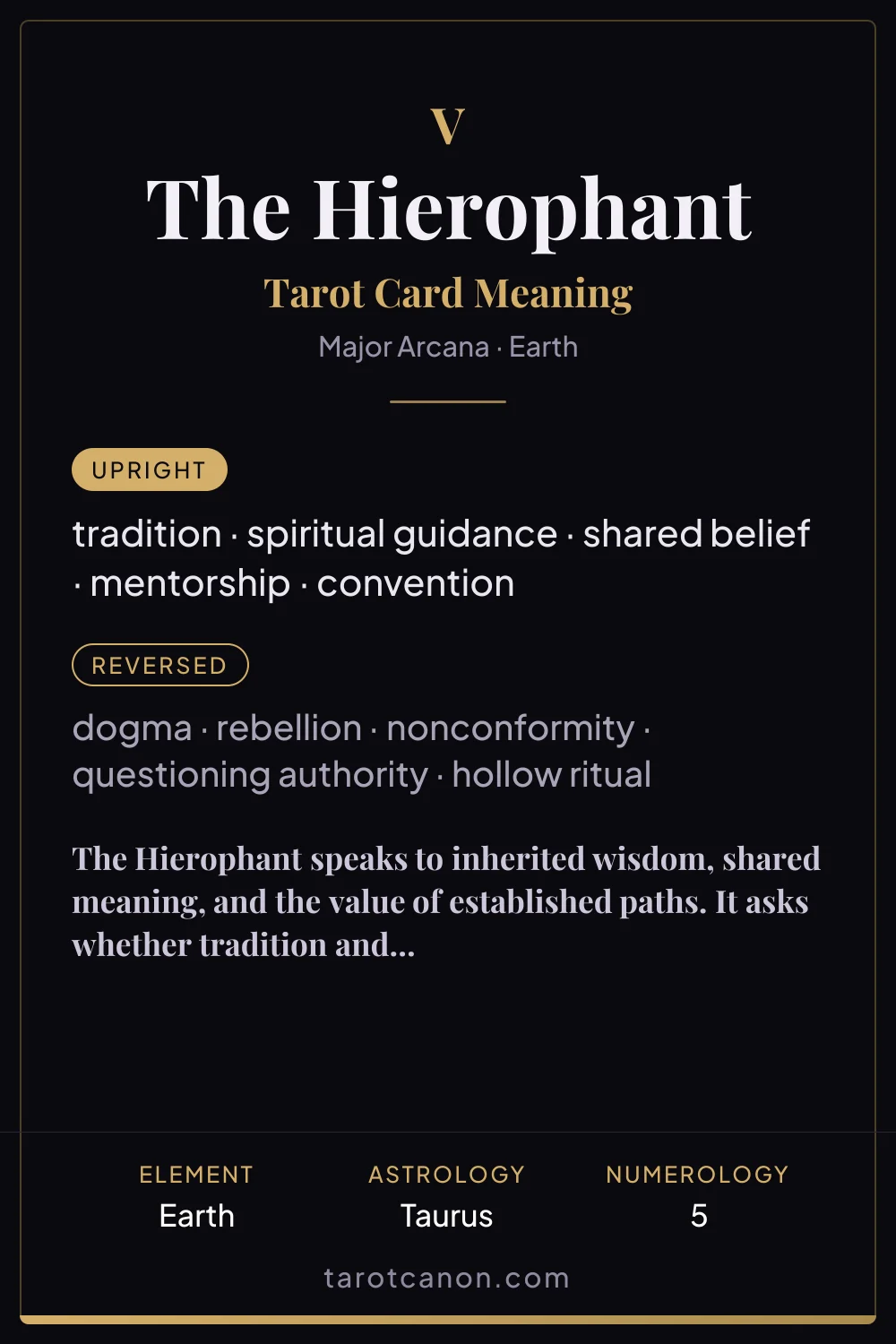 The Hierophant - tarot card meaning