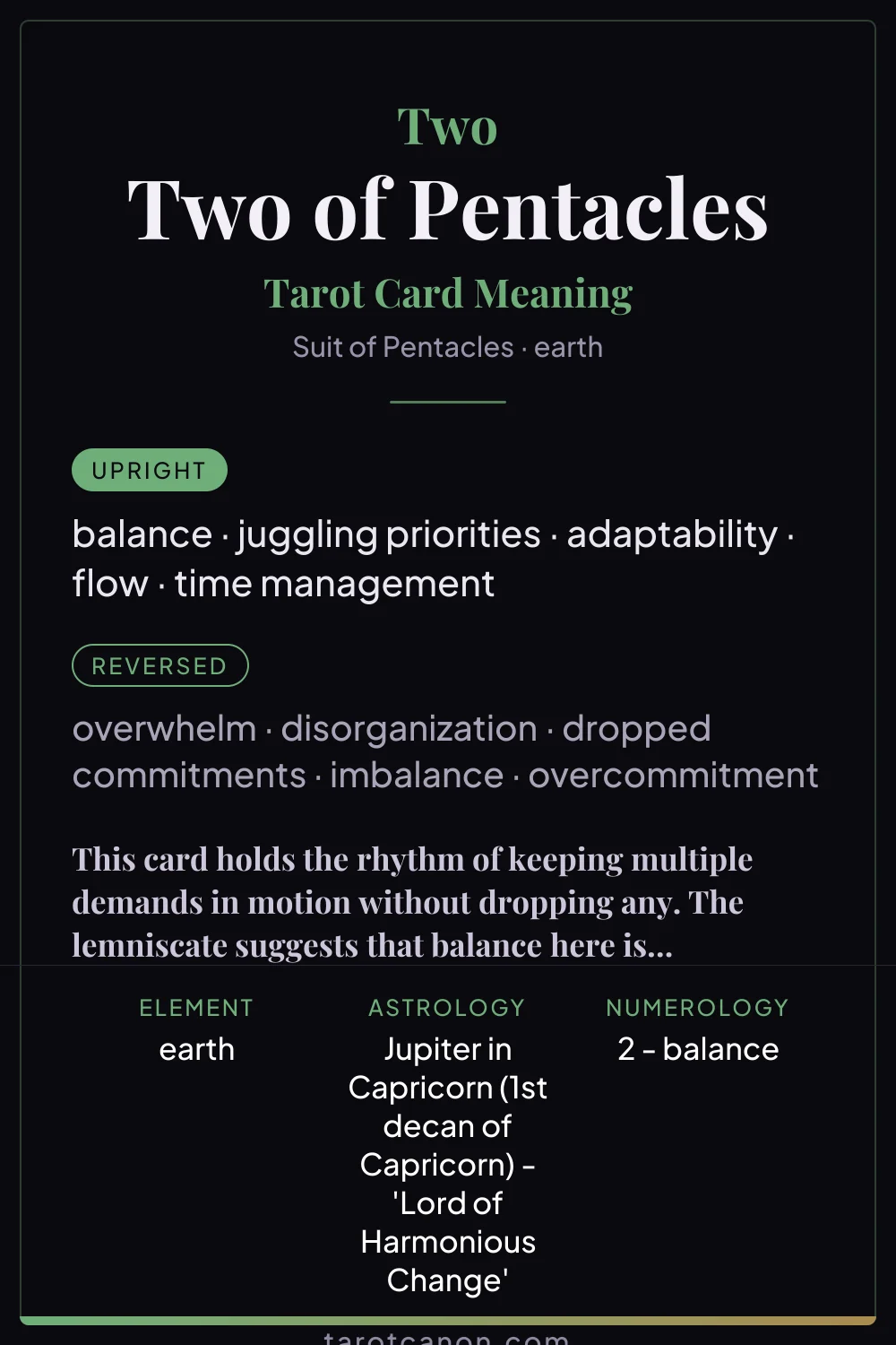 Two of Pentacles - tarot card meaning